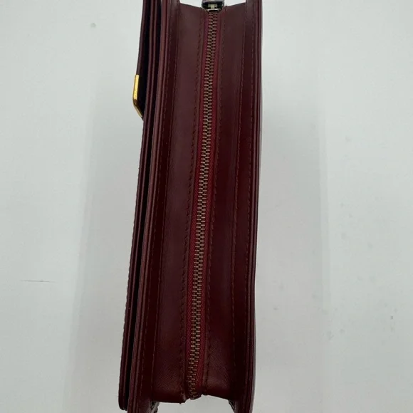 CARTIER Must Line Clutch Bag Leather Bordeaux Dark Red With Wristlet Attachment
